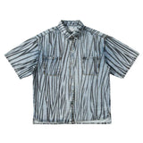 2 Pieces Sets Men Fashion Striped Printed Short Sleeves Single Breasted Loose Shirts and Shorts Joggers Streetwear Hip Hop Set