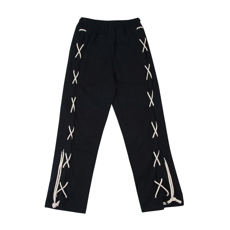 hip hop loose fit elastic waist pants fashion side reflective cross lines pants mens casual streetwear sportwear pants joggers unique joggers style 5493
