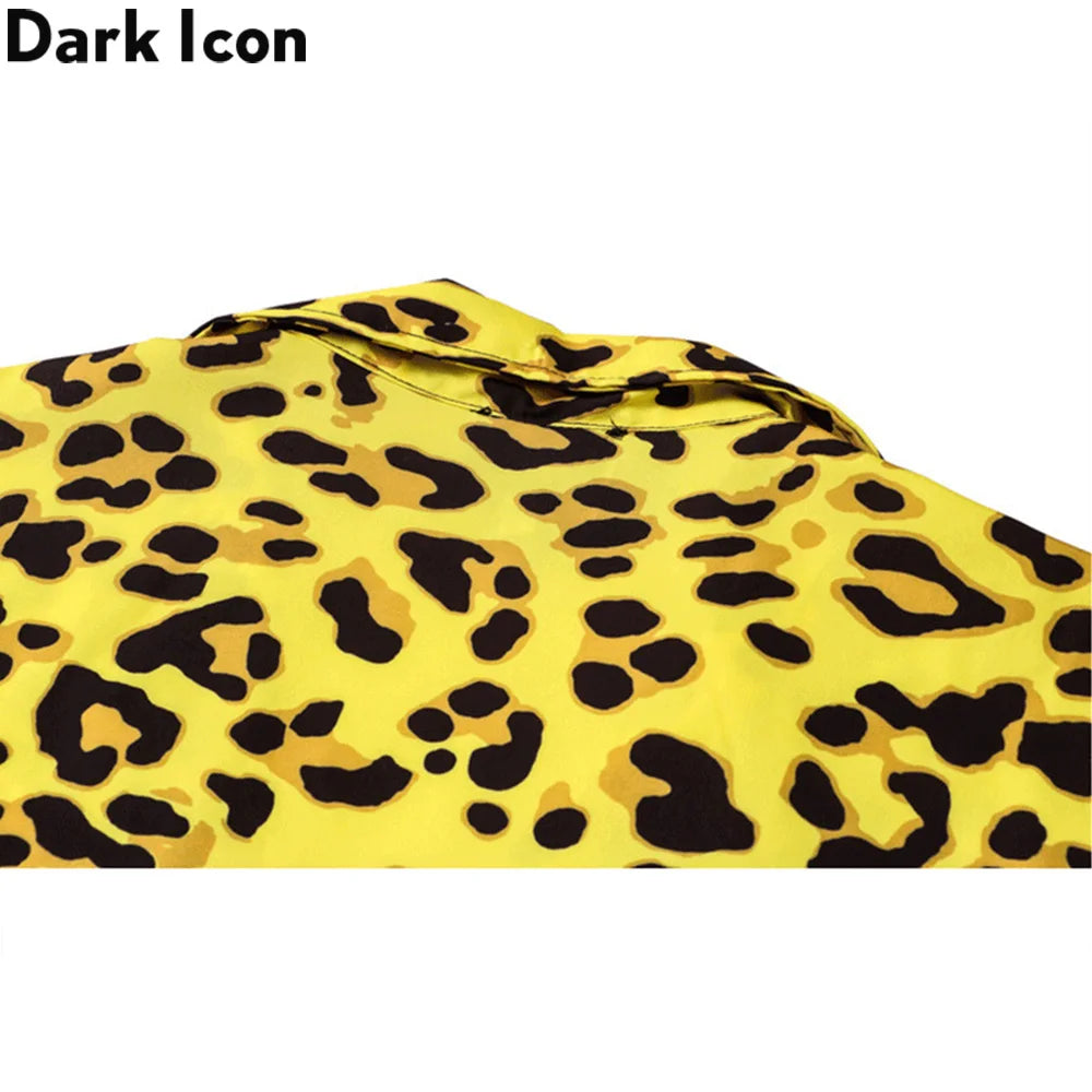 Dark Icon Yellow Leopard Hawaiian Shirt Men Vintage Street Polo Shirt Man Man Blouse