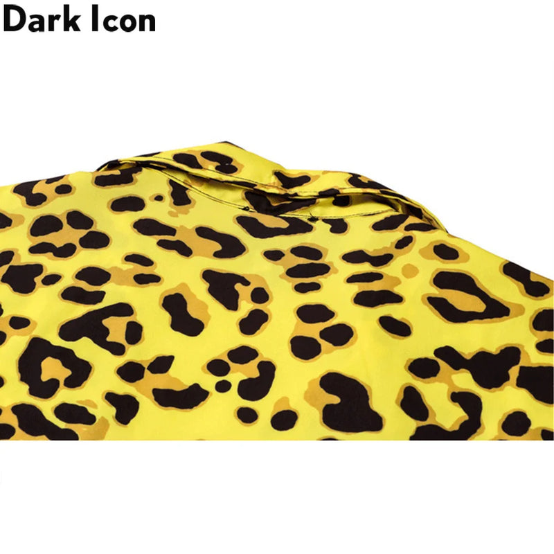 Dark Icon Yellow Leopard Hawaiian Shirt Men Vintage Street Polo Shirt Man Man Blouse