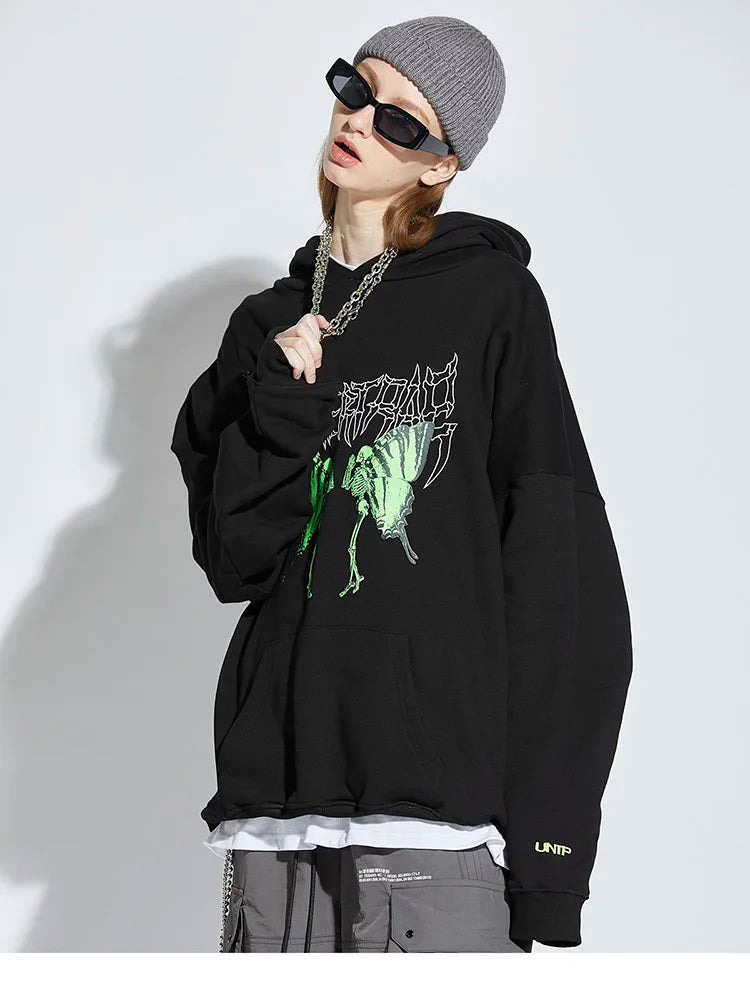 2023 Men Hip Hop Hoodie Sweatshirt Dancing Skull Butterfly Print Harajuku Hoodie Streetwear Winter Fleece Hooded Pullover Cotton