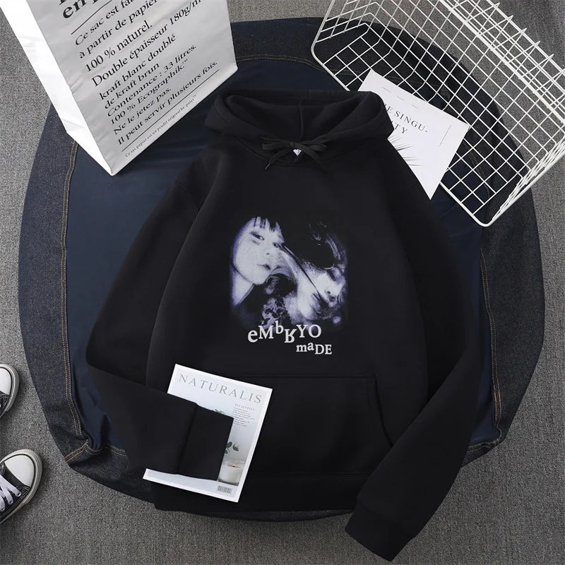 Hip Hop Streetwear Hoodie Sweatshirt Illusion Girl Letter Print Pullov