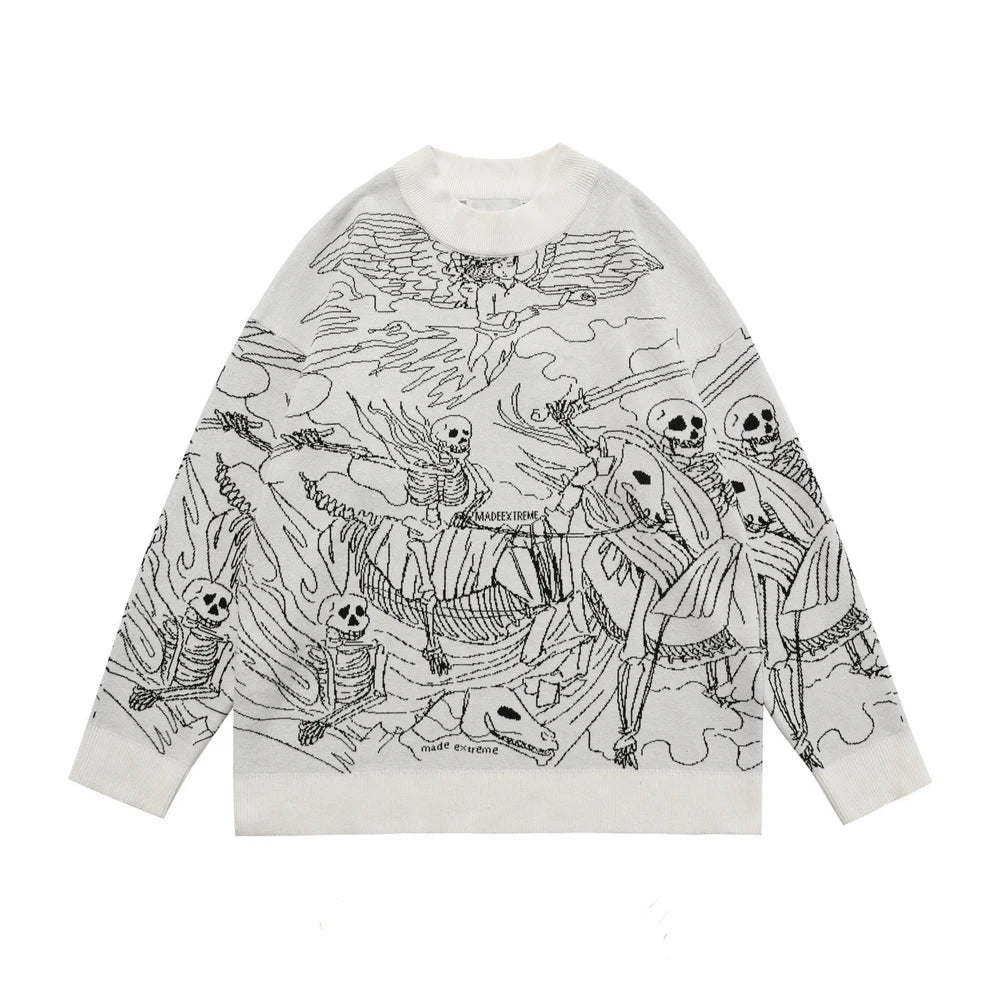 techwear flame knit sweater with structured oversized fit, ideal for cold streetwear layers, men’s streetwear clothing piece 