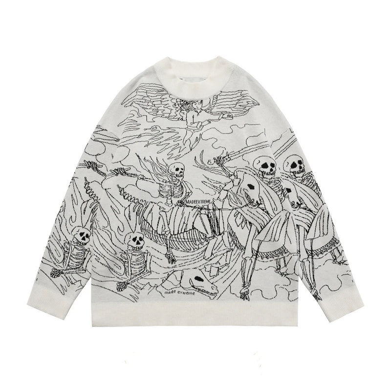 techwear flame knit sweater with structured oversized fit, ideal for cold streetwear layers, men’s streetwear clothing piece 
