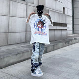 men high street denim jean pants casual loose destroyed ripped holes straight jeans fashion patchwork hip hop streetwear joggers unique joggers style 4516