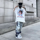 men high street denim jean pants casual loose destroyed ripped holes straight jeans fashion patchwork hip hop streetwear joggers casual joggers