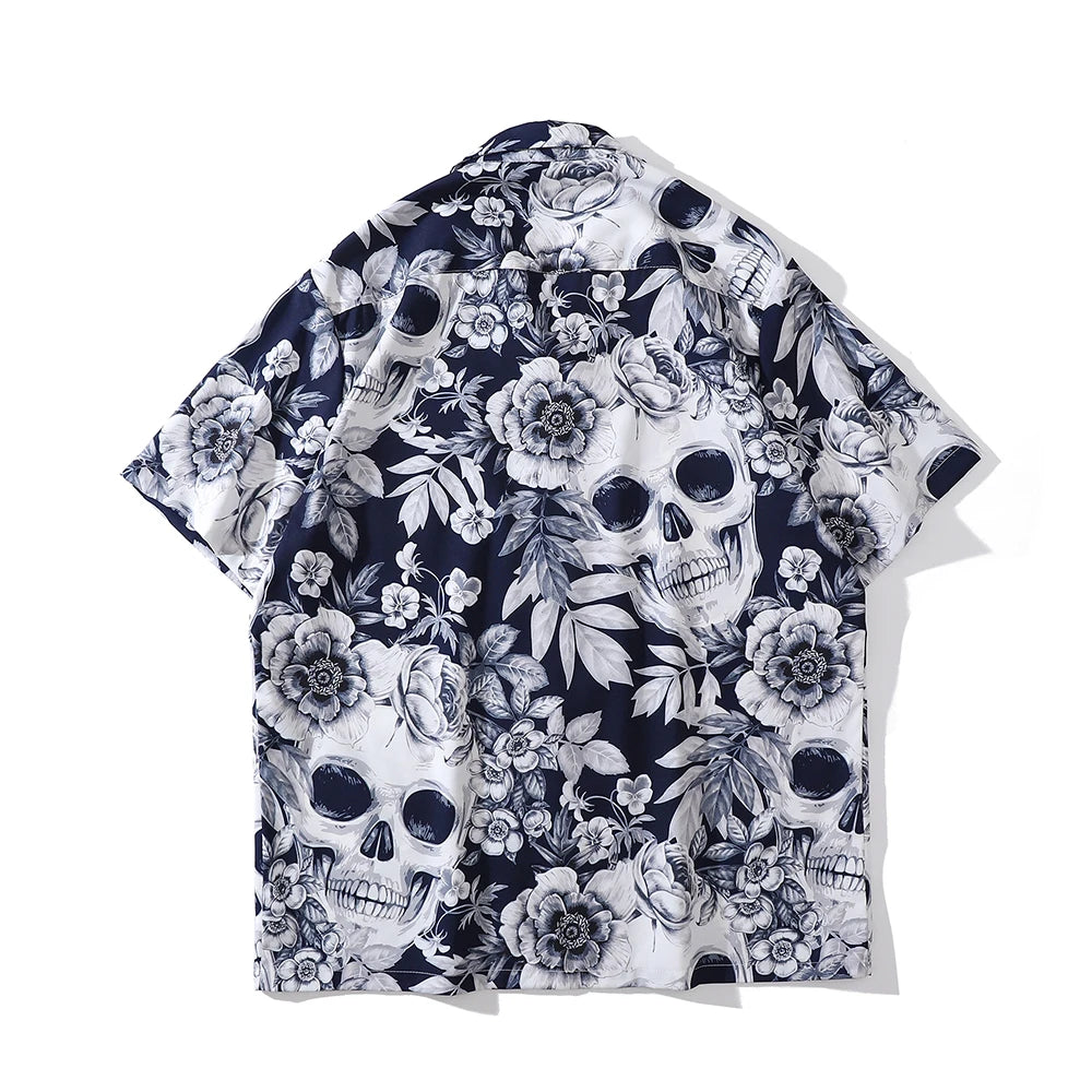 Dark Icon Skeleton Floral Men's Shirt Summer Vintage Shirts for Men Male Top