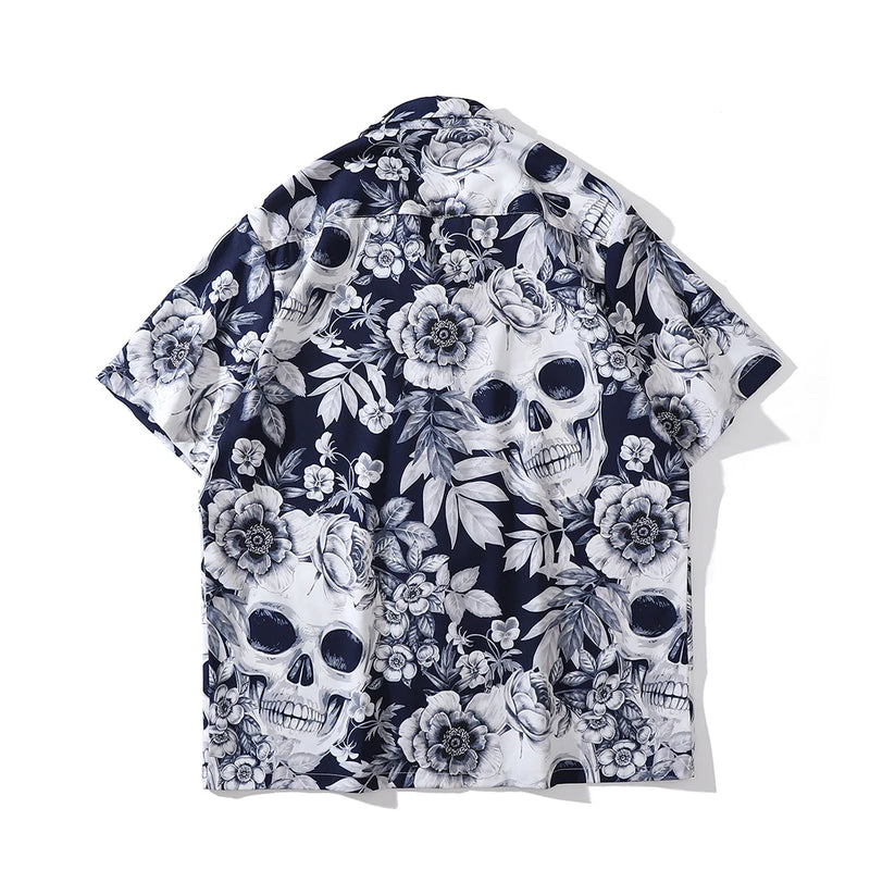 Dark Icon Skeleton Floral Men's Shirt Summer Vintage Shirts for Men Male Top