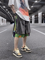 men side buttons patchwork harajuku straight shorts new elastic waist short pants joggers hip hop streetwear casual sweatshorts sporty tapered joggers