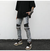 high street pu leather zippers patchwork biker jeans mens stretch denim slim jean pants motorcycle slim trousers hip hop pants unique jeans style 2305