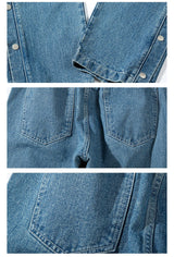 men side buttons patchwork harajuku straight denim jean pants casual elastic waist jeans trousers hip hop new streetwear joggers unique joggers style 3158