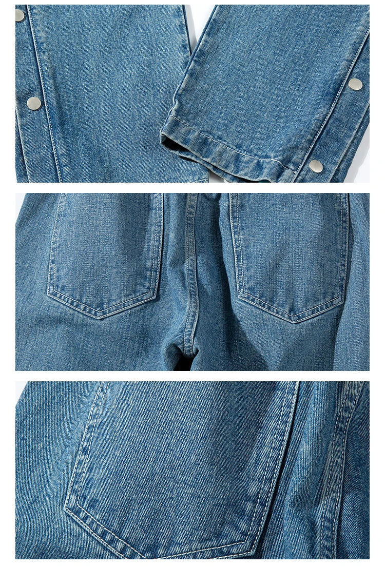 men side buttons patchwork harajuku straight denim jean pants casual elastic waist jeans trousers hip hop new streetwear joggers unique joggers style 3158