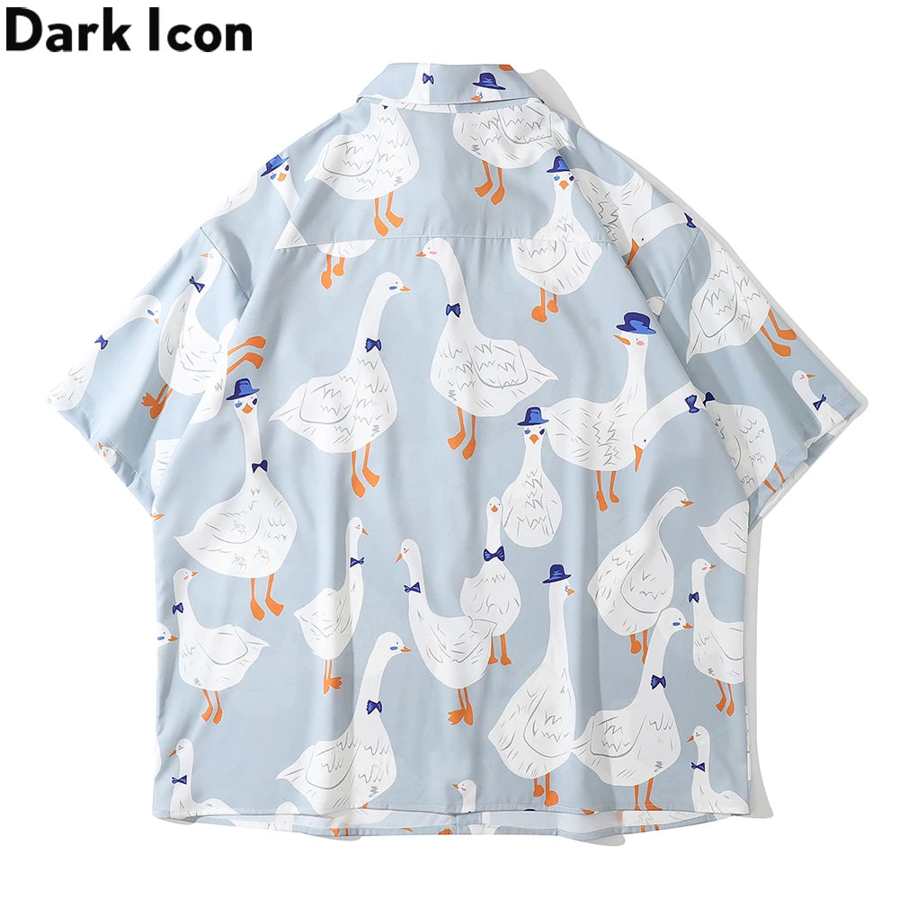 Dark Icon Full Prined Oversized Men's Shirt Short Sleeve Summer Streetwear Shirts for Men