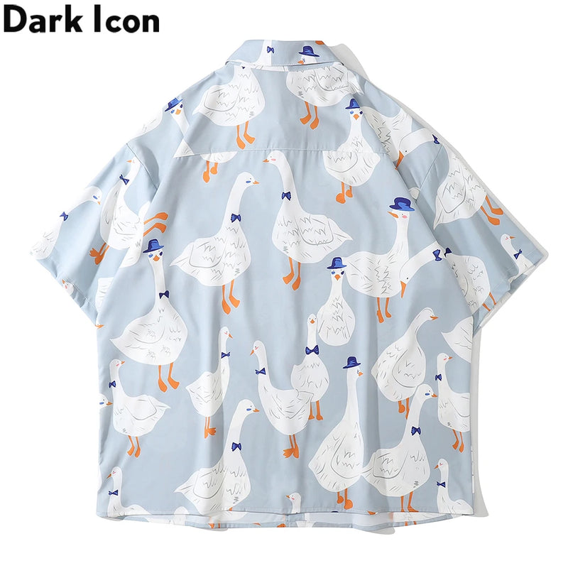 Dark Icon Full Prined Oversized Men's Shirt Short Sleeve Summer Streetwear Shirts for Men