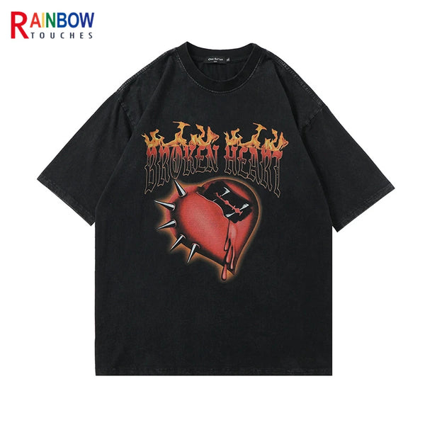 Glitchcore Fashion – Rainbowtouches Oversized T Shirt Hip Hop Unisex Washed T Shi – Modern Streetwear for Everyone