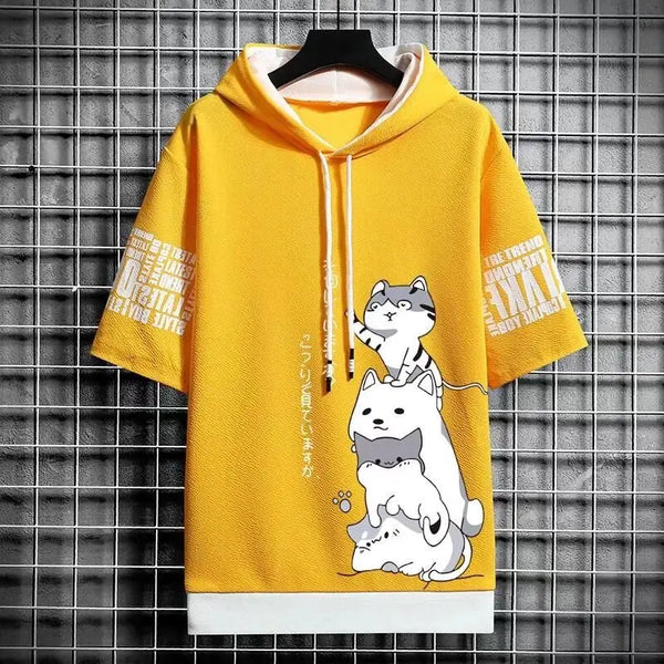 Japan Fashion Mens Hoodies Summer Men Clothing Cartoon Short Sleeve Sw