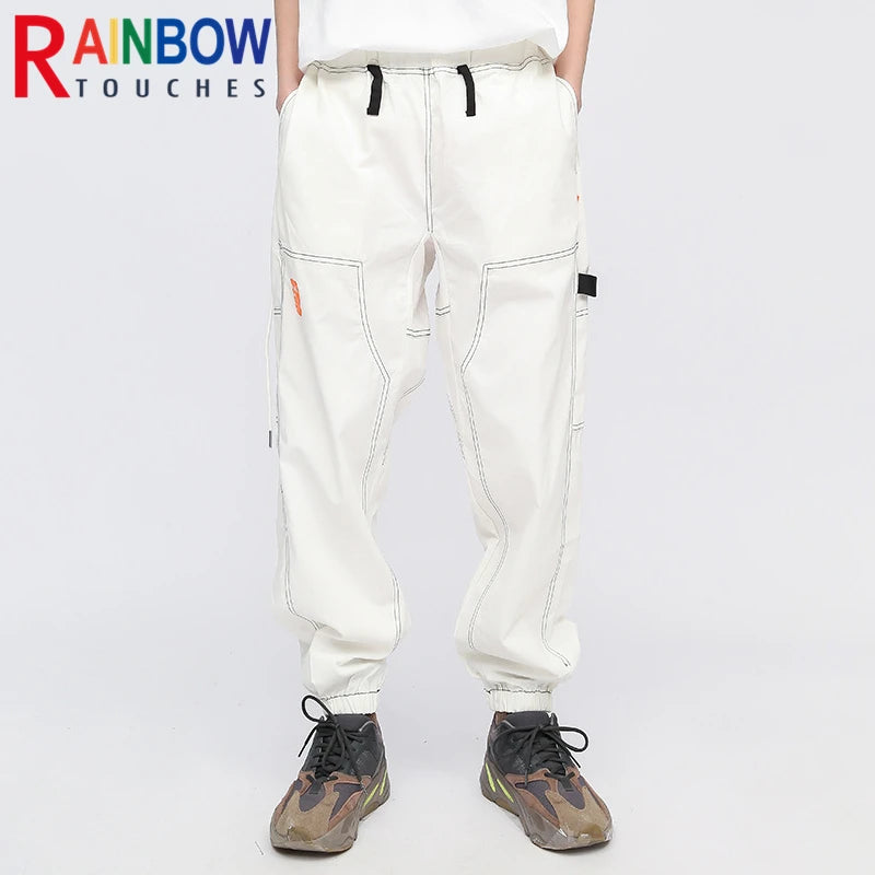 rainbowtouches fashion classic brand men cargo pants soild color trousers loose tooling style tie feet overalls superior quality military streetwear pants