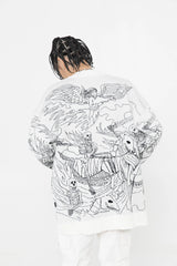 techwear flame knit sweater with structured oversized fit, ideal for cold streetwear layers, men’s streetwear clothing piece 