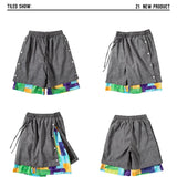 men side buttons patchwork harajuku straight shorts new elastic waist short pants joggers hip hop streetwear casual sweatshorts unique joggers style 1099