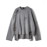 Hip Hop Streetwear Vintage Sweatshirt 2021 Autumn Creative Distressed Destroyed Ripped Holes Pullover Cotton Tops Loose WE301