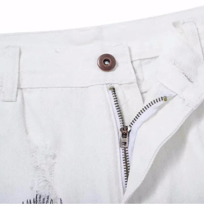 mens high street denim jean pants new casual loose ripped holes straight zipper white jeans trousers hip hop streetwear joggers unique joggers style 2625