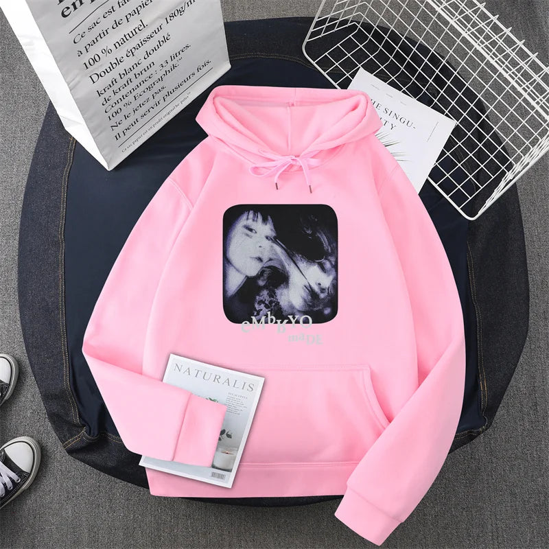 Hip Hop Streetwear Hoodie Sweatshirt Illusion Girl Letter Print Pullov