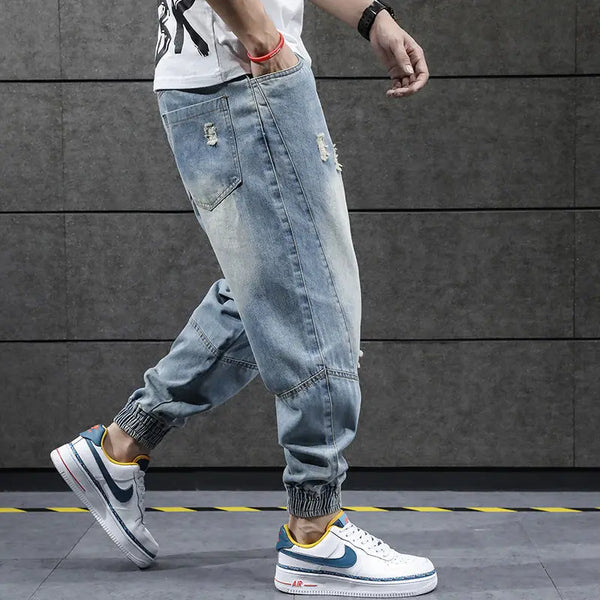 2023 new hip hop harem jeans pants men loose joggers denim casual sweatpants korea ankle length trousers streetwear male clothes relaxed fit joggers