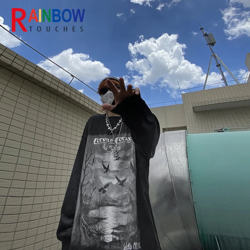 Anime Aesthetic Tee – Rainbowtouches Drop Shoulder Top High Street Abstract – Modern Streetwear for Everyone