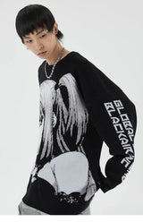 techwear flame knit sweater with structured oversized fit, ideal for cold streetwear layers, men’s streetwear clothing piece 