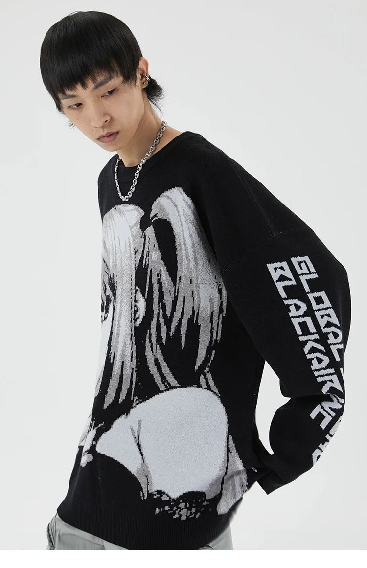 techwear flame knit sweater with structured oversized fit, ideal for cold streetwear layers, men’s streetwear clothing piece 