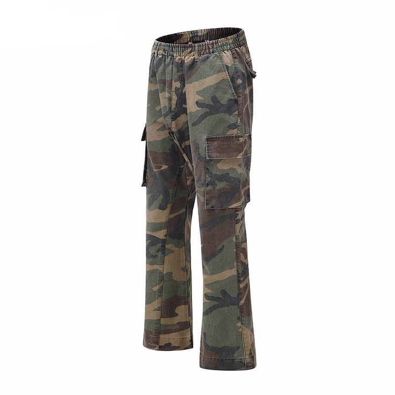 streetwear mens hip hop camouflage flare pants fashionable camo cargo pants male slim fit camouflage trousers women all match unique cargo style 5121