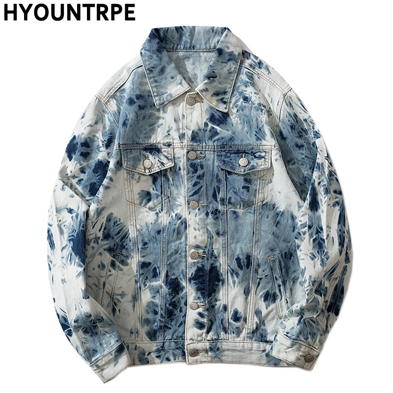 urban fashion featuring fashion tie dyed jeans jackets coat men casual single breasted turn down collar denim streetwear new hip hop outerwear jacket design – premium quality jacket for men