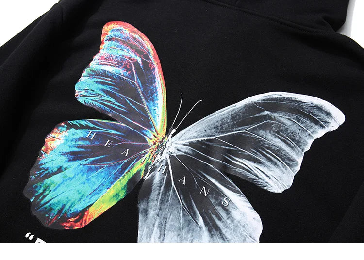 2023 Men Hip Hop Sweatshirt Hoodie Color Butterfly Streetwear Harajuku Pullover Hoodie Cotton Fleece Winter Autumn Black Hoodie