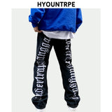 fashion back letters embroidery denim flare jeans mens zipper straight trouser hip hop destroy holes streetwear pants joggers urban active pants