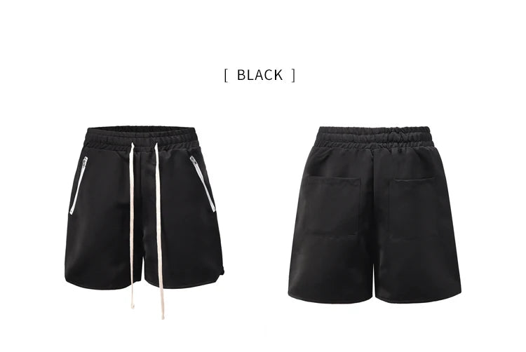 Men Hip Hop Loose Shorts Elastic Waist Shorts Fashion Satin Shorts Zipper Pocket Casual Drewstring Streetwear Sportswear Joggers