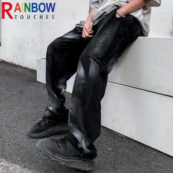 rainbowtouches new trousers mens tidal current hip hop tie dye gradient loose straight leg fashionable joker casual long pants urban fashion pants