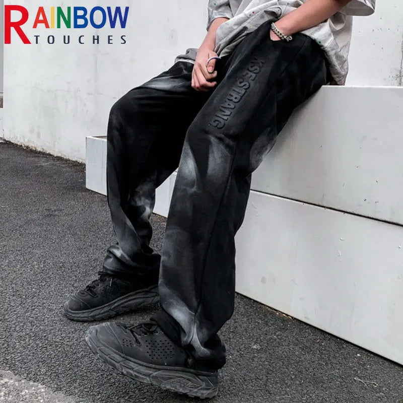 rainbowtouches new trousers mens tidal current hip hop tie dye gradient loose straight leg fashionable joker casual long pants urban fashion pants