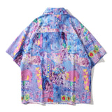 Dark Icon Colorful Printed Men's Shirts Short Sleeved Chest Pocket Hawaiian Shirts With Turn-down Collar Shirt For Holidays