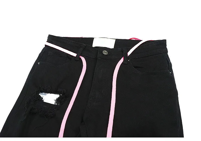 high street knee hole with chain ripped biker jeans mens slim fit denim pants autumn new streetwear casual hip hop pants joggers unique joggers style 4265