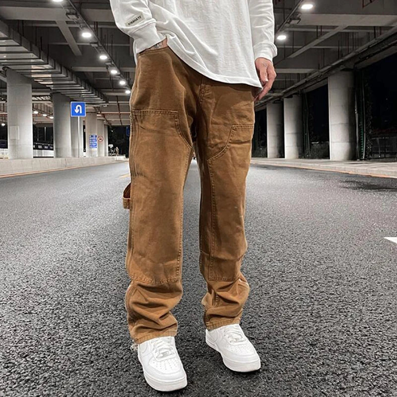 harajuku ankle zipper logging pants overalls mens straight streetwear oversized retro baggy cargo pants loose casual trousers baggy cargo bottoms