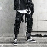 men hip hop black cargo pants joggers sweatpants overalls men ribbons streetwear harem pants women fashions trousers unique joggers style 2691
