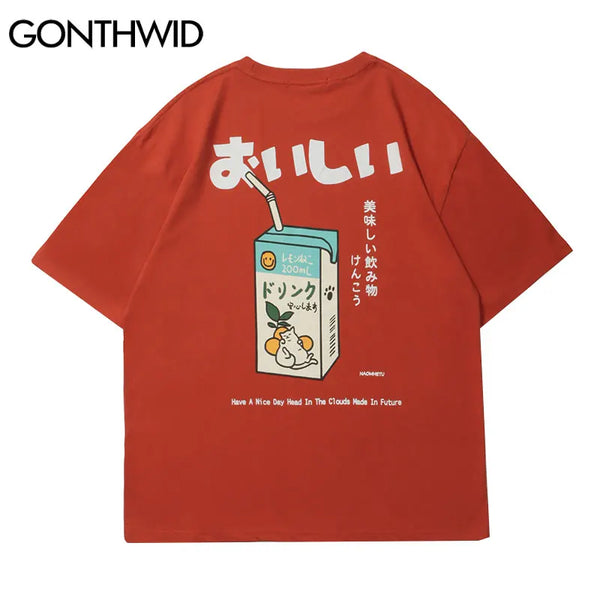 Anime Aesthetic Tee – Gonthwid T Shirt Streetwear Harajuku Japanese Milk Print Tee – Urban Streetwear for Men & Women