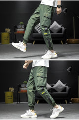 streetwear hip hop black harem pants men elastic waist punk pants with ribbons casual slim jogger pants men hip hop trousers unique joggers style 2532