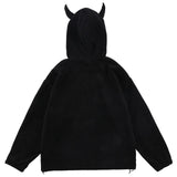 Aolamegs Hoodies Men Twist Knitting Demon Horns Solid Color Zipper Coa