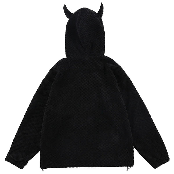 Aolamegs Hoodies Men Twist Knitting Demon Horns Solid Color Zipper Coa