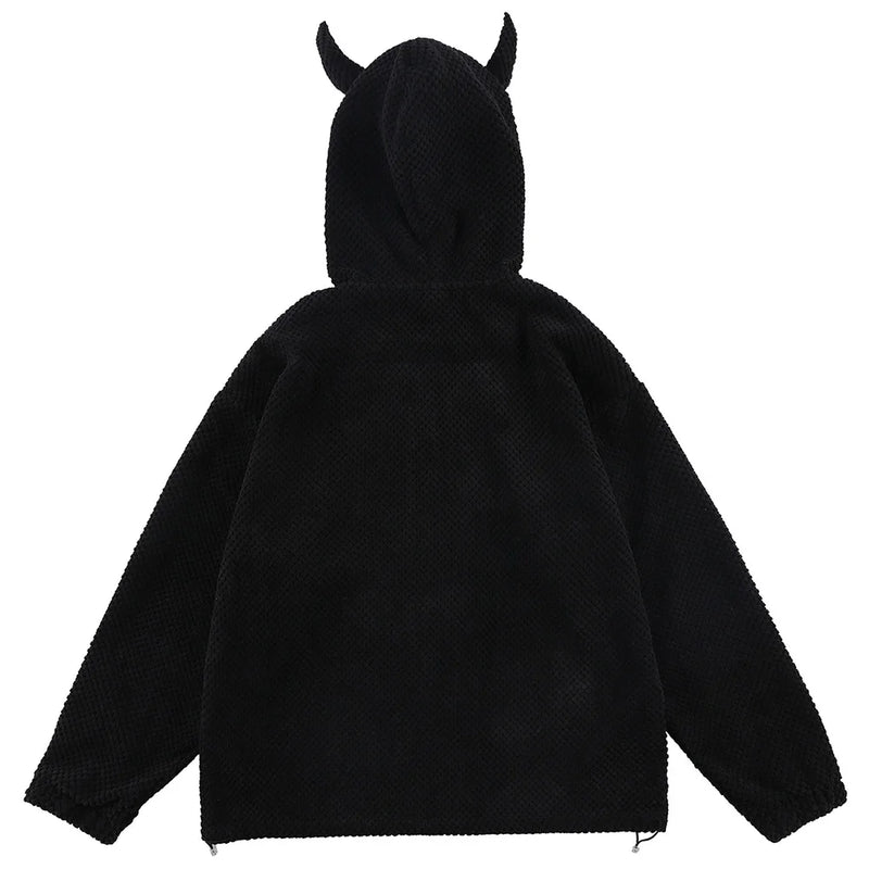 Aolamegs Hoodies Men Twist Knitting Demon Horns Solid Color Zipper Coa