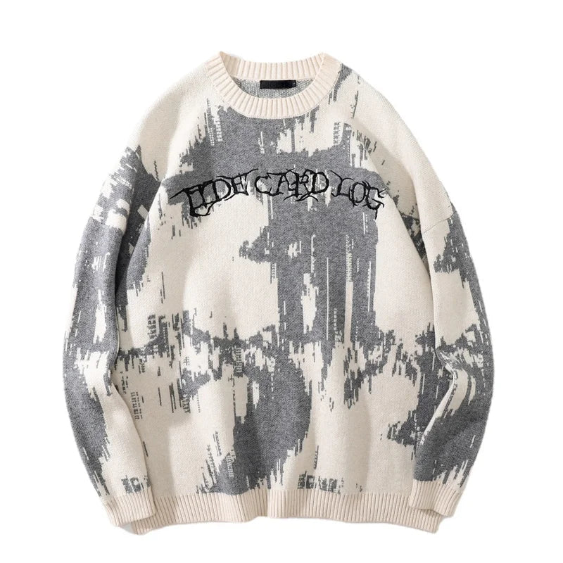 hip hop letter embroidery knitted oversized sweater men new casual o neck long sleeve pullover streetwear unisex loose sweaters - soft fleece-lined outerwear, Y2K grunge street style, oversized streetwear hoodie
