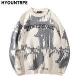 hip hop letter embroidery knitted oversized sweater men new casual o neck long sleeve pullover streetwear unisex loose sweaters - soft fleece-lined outerwear, Y2K grunge street style, oversized streetwear hoodie