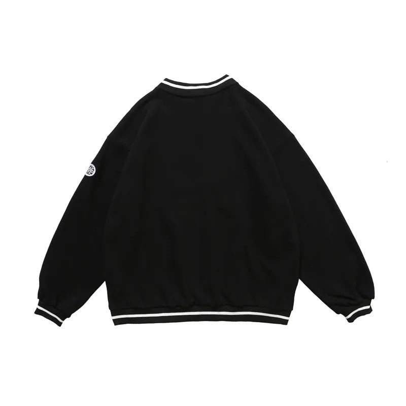 Mens Letter Embroidery Tshirt Tops Men V Neck Long Sleeve Loose Tees Hip Hop Solid Color Oversize Skateboard Streetwear Pullover