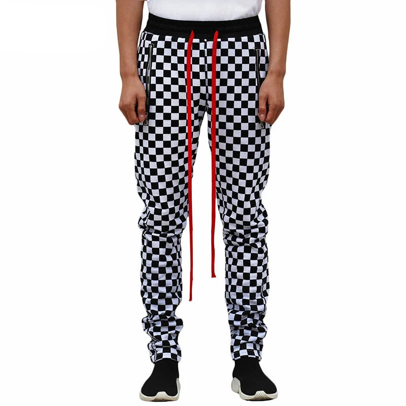 white black plaid joggers pants men hip hop retro checkered casual pants women streetwear fashionable ankle zip sweat pants male unique joggers style 1531